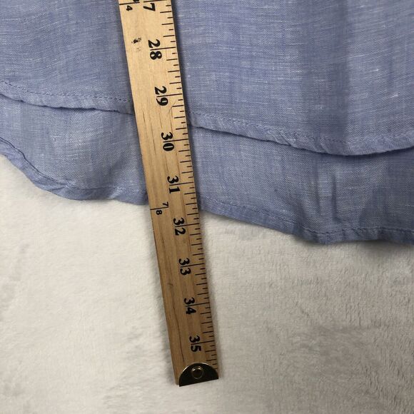 SIGRID OLSEN 100% Linen Tunic Top Sz 1X Blue Roll Tab 1/2 Button Loop Lagenlook - Picture 6 of 11
